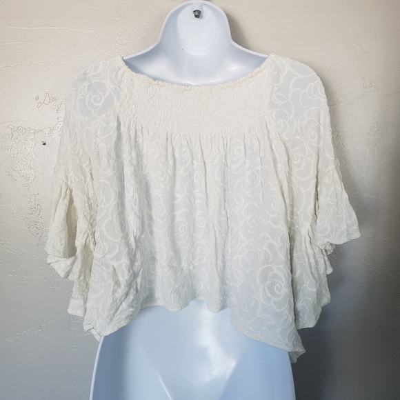 Gimmicks BKE Buckle Small White Crop Top Quarter Sleeve Blouse Boho Girly - Picture 4 of 7